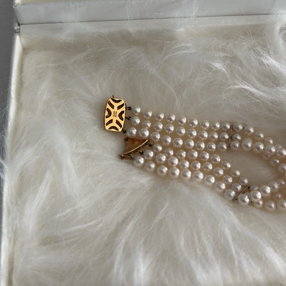 Vintage Mikimoto 18k Yellow Gold 5 1/2 - 5mm Cultured Pearl 3 Strand Bracelet - Picture 7 of 7